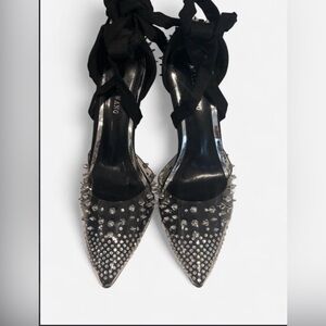 Azalea Wang Black and Silver Studded Heels